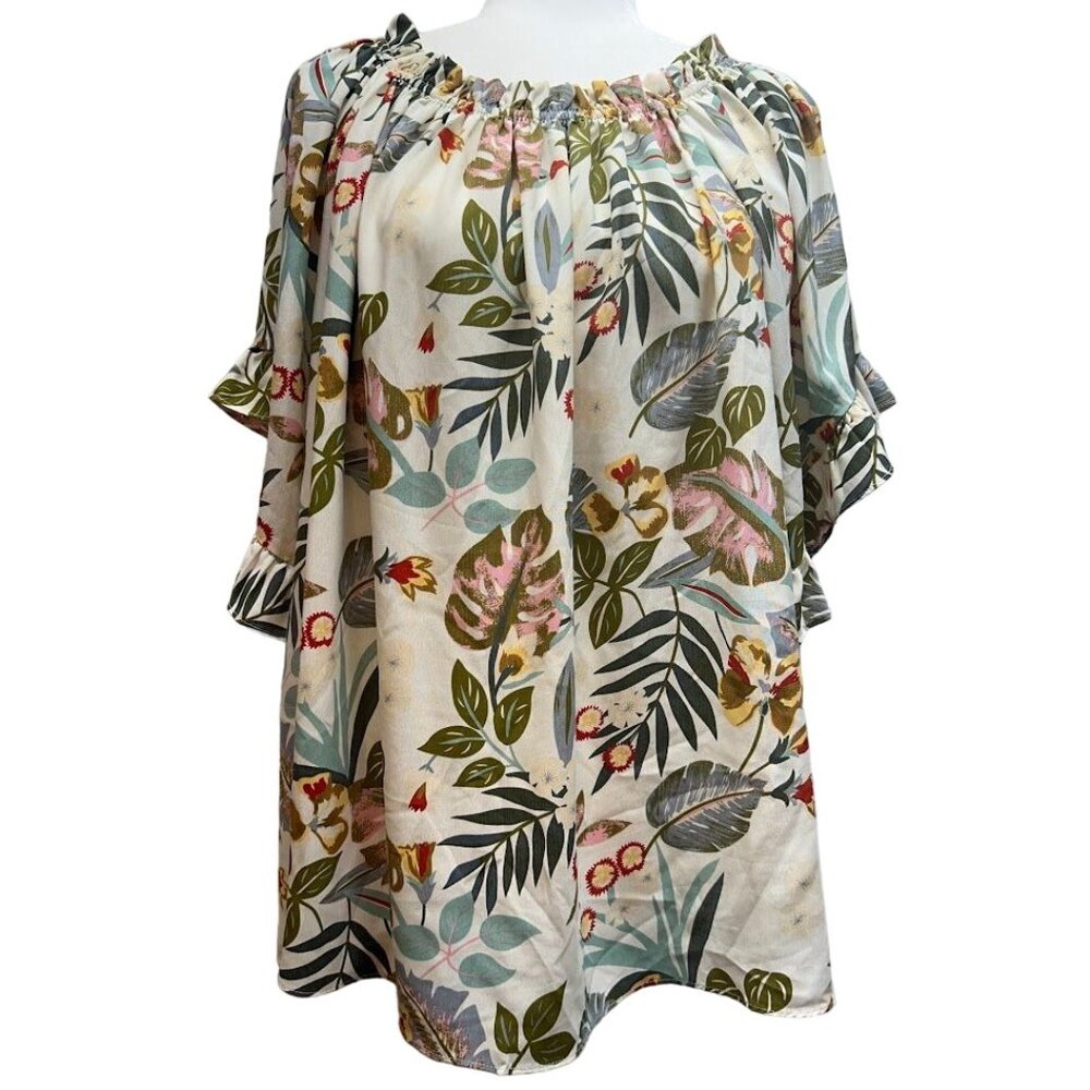 Easel Top Small Women's Floral Print Ruffle Sleeve‎ Off The Shoulder